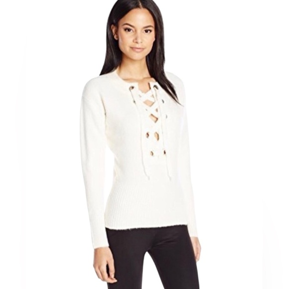 GUESS Alena Lace-up Pullover White Sweater Top Women's Size XS - Picture 1 of 16